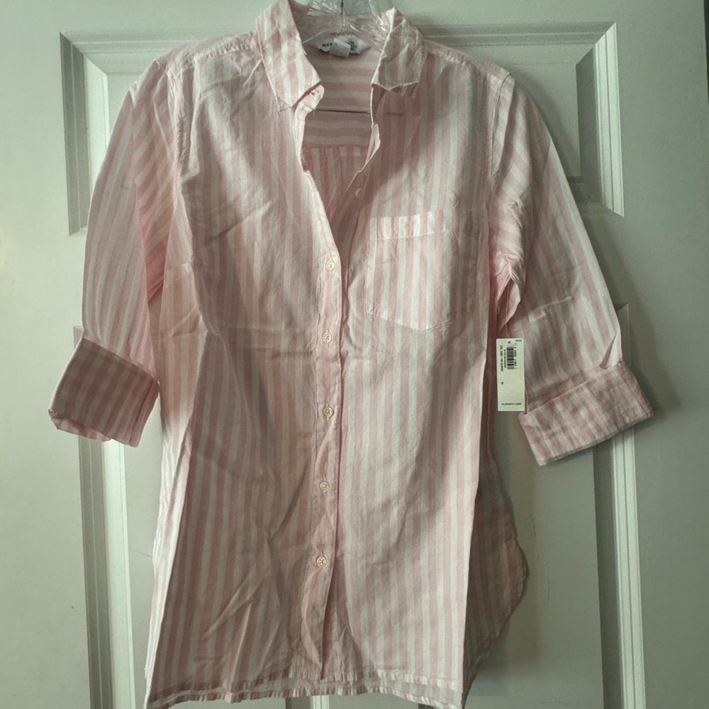 Old Navy Pink and White Striped Blouse